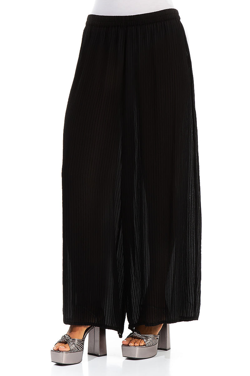 Wide Black Silk Viscose Trousers 3