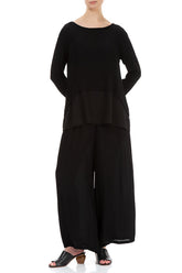 Wide Black Viscose Trousers 4