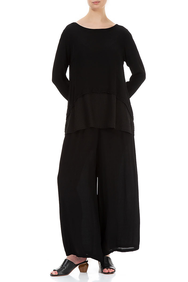 Wide Black Viscose Trousers 4