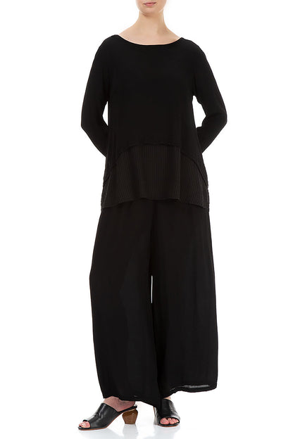Wide Black Viscose Trousers 4