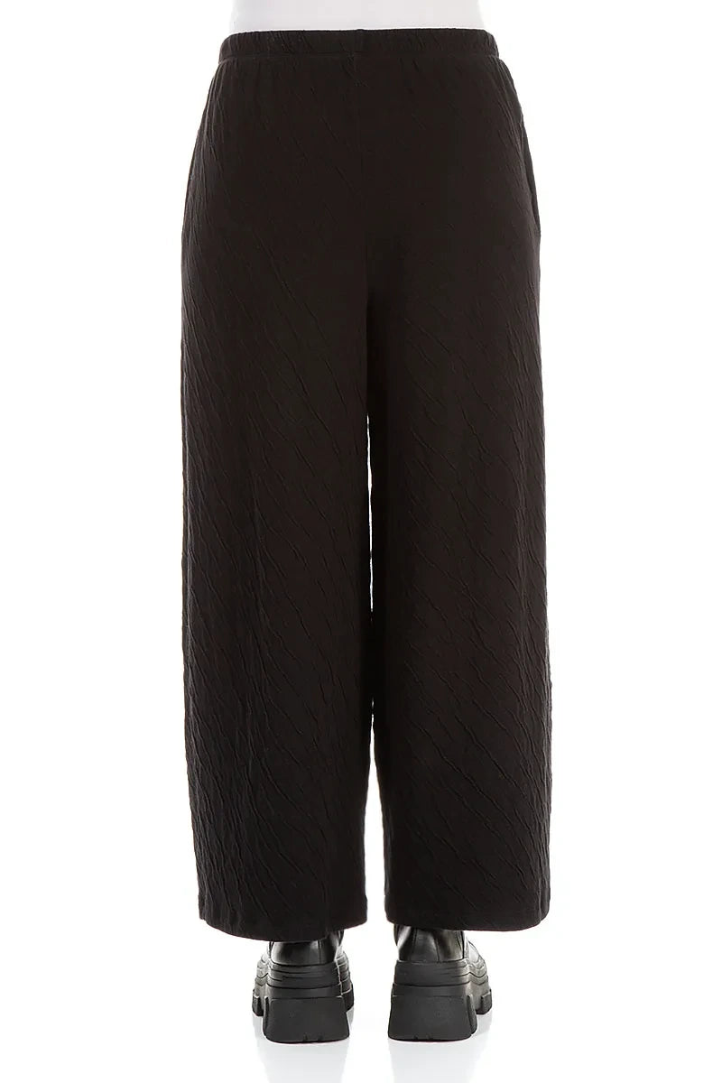 Wide Black Wavy Cotton Trousers 2
