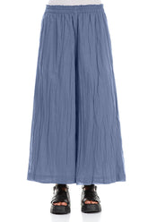 Wide Blue Nova Crumpled Cotton Trousers 1