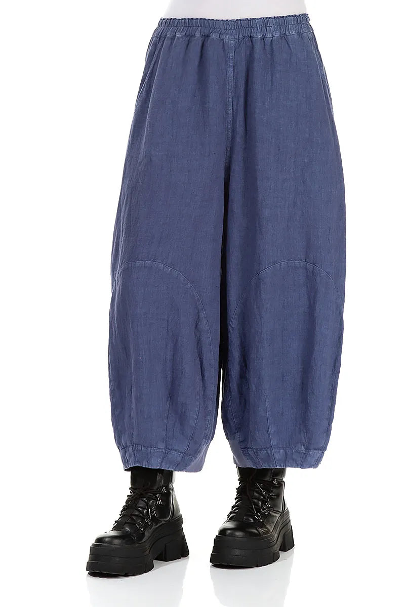 Wide Blue Off-Dye Linen Trousers 3