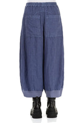 Wide Blue Off-Dye Linen Trousers 2