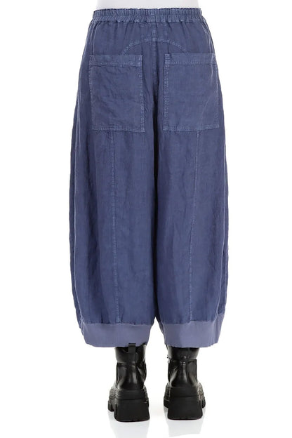 Wide Blue Off-Dye Linen Trousers 2