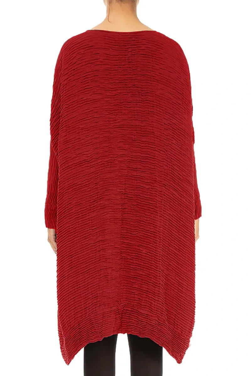 Wide Cherry Red Plissé Silk Kaftan Dress