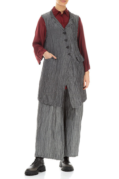 Wide Crinkled Anthracite Silk Linen Trousers 4