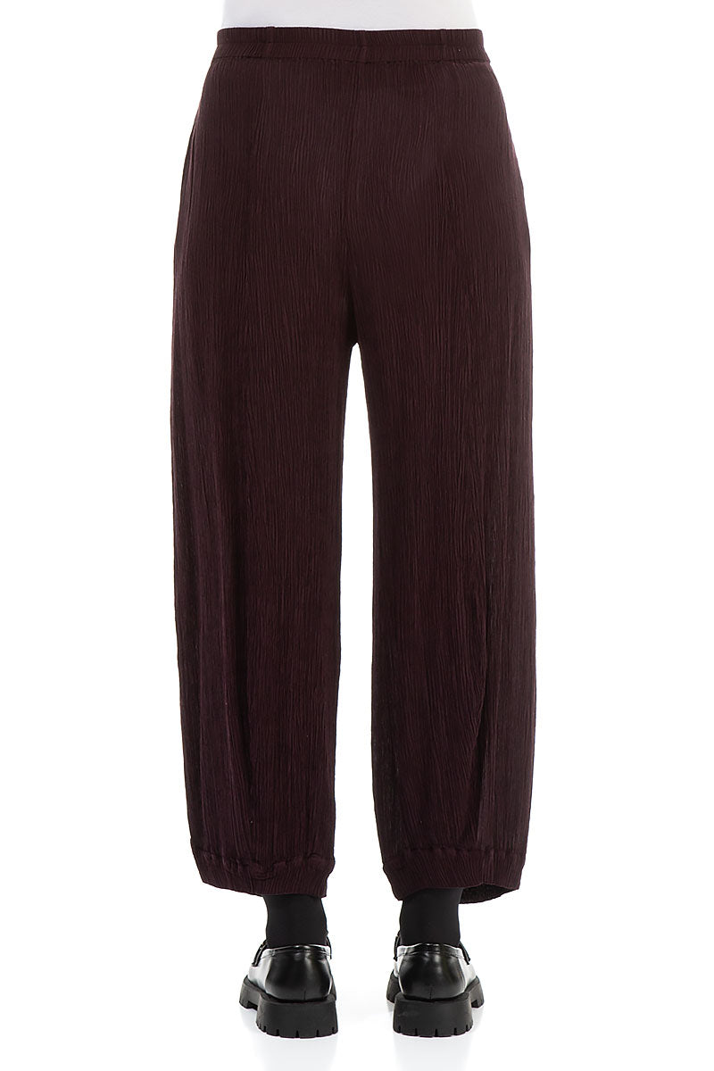 Wide Crinkled Dark Aubergine Silk Viscose Trousers 2