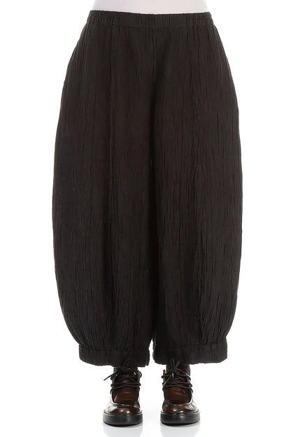 Wide Crinkled Forest Brown Silk Trousers 1