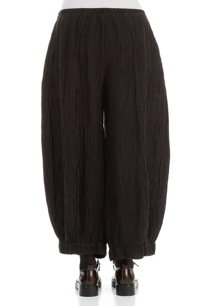 Wide Crinkled Forest Brown Silk Trousers 2
