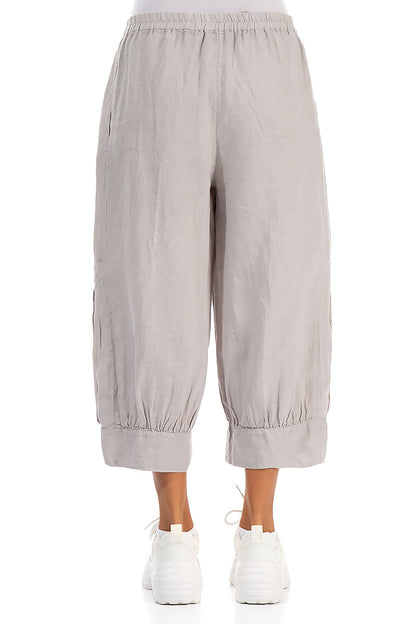 Wide Cropped Beige Linen Trousers 2