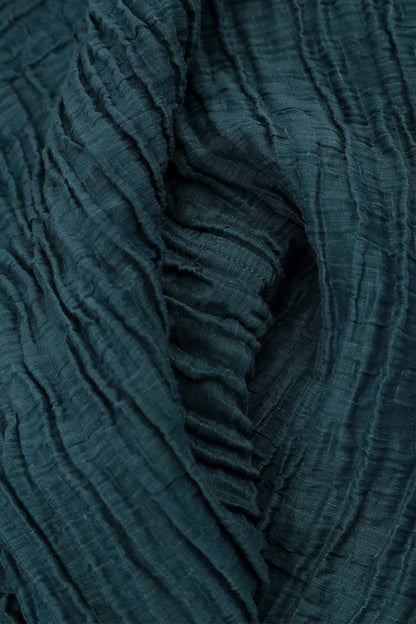 Wide Cropped Crinkled Deep Turquoise Silk Linen Trousers