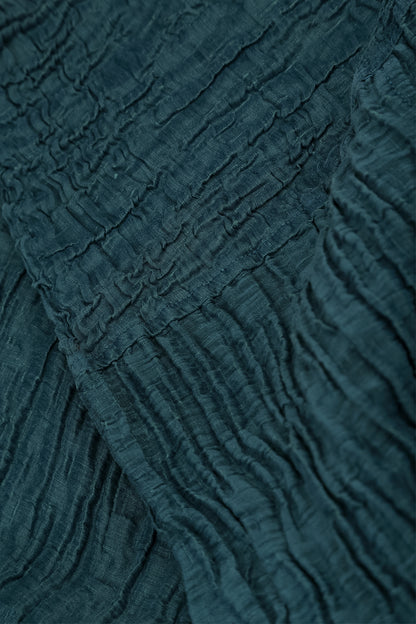 Wide Cropped Crinkled Deep Turquoise Silk Linen Trousers