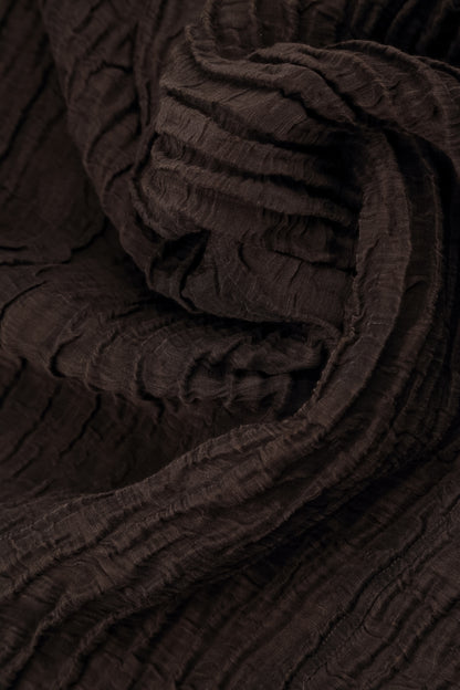 Wide Cropped Crinkled Truffle Brown Silk Linen Trousers