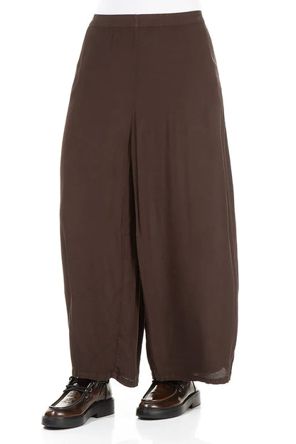 Wide Cropped Forest Brown Viscose Trousers