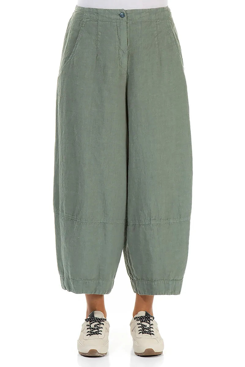 Wide Cropped Sage Linen Trousers