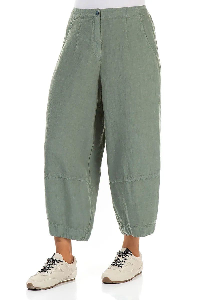 Wide Cropped Sage Linen Trousers