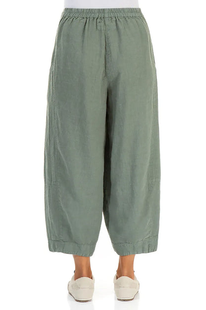 Wide Cropped Sage Linen Trousers