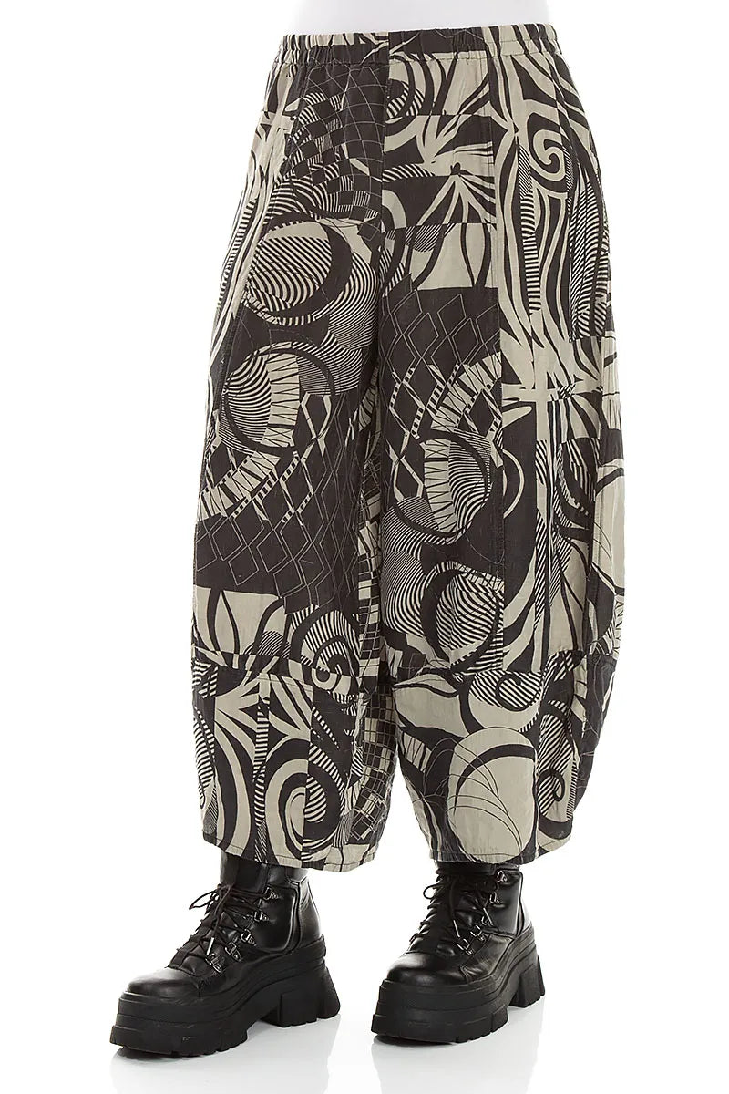 Wide Cropped Textured Olive Orbit Silk Linen Trousers