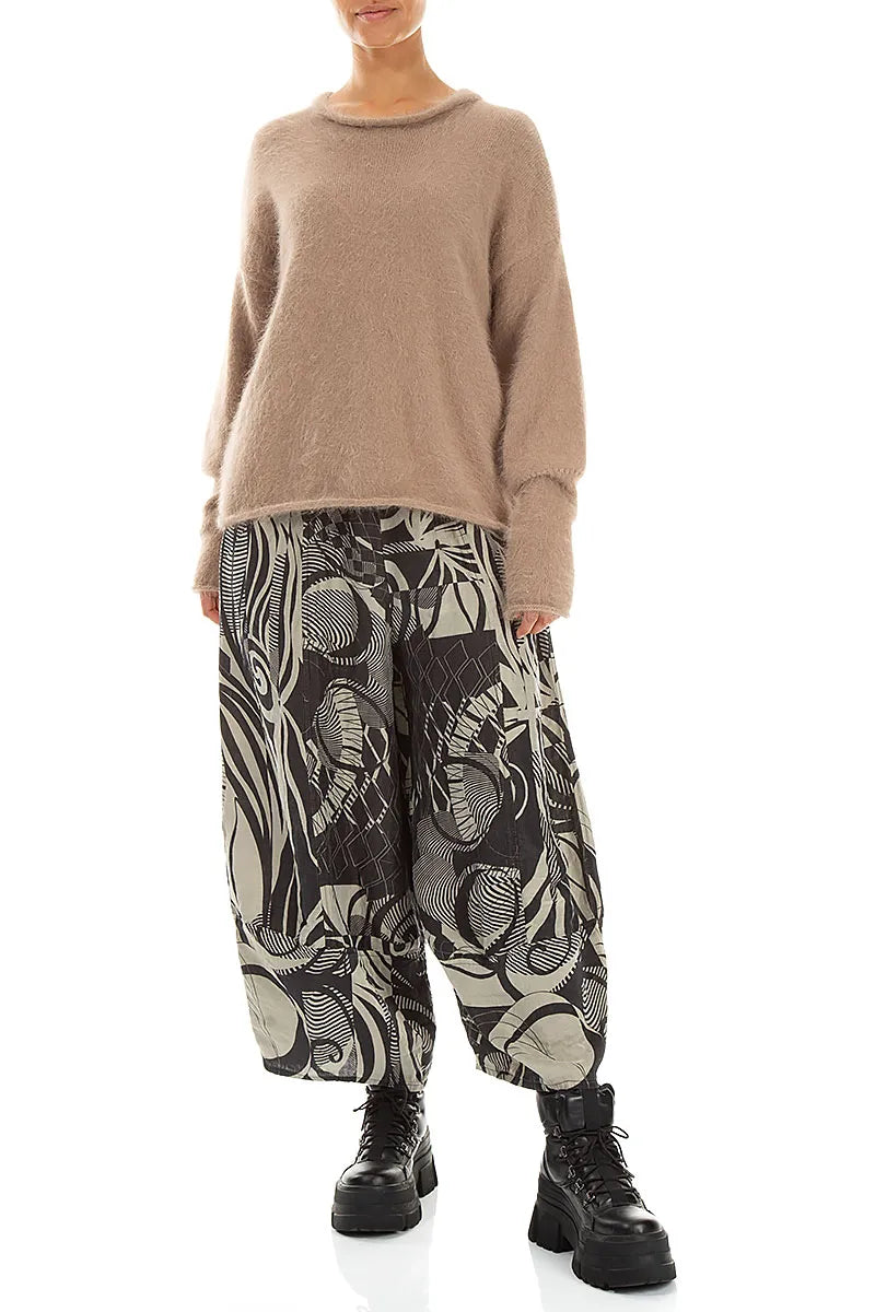 Wide Cropped Textured Olive Orbit Silk Linen Trousers