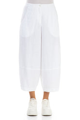 Wide Cropped White Linen Trousers 1