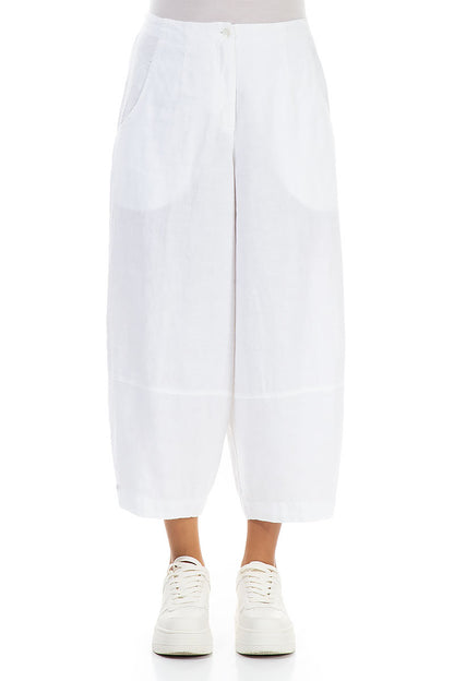 Wide Cropped White Linen Trousers 1