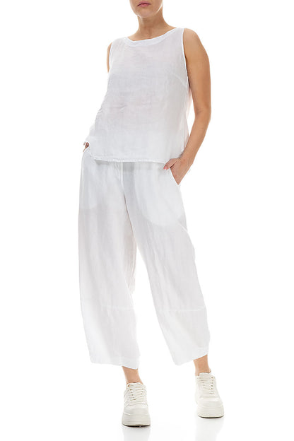 Wide Cropped White Linen Trousers 4
