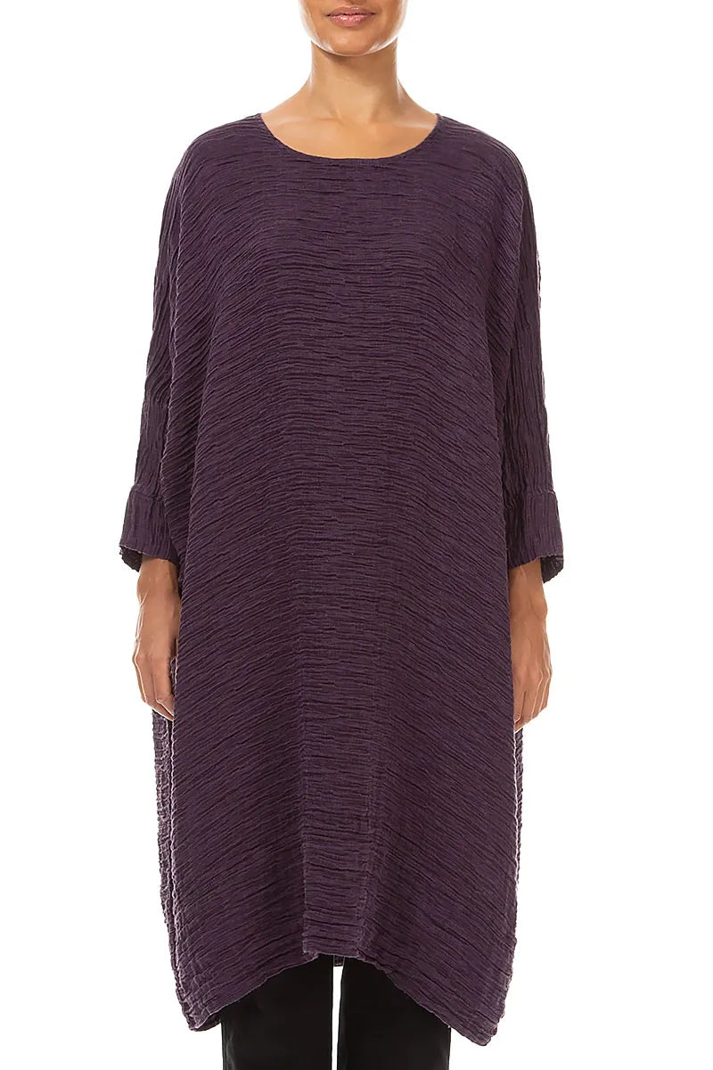 Wide Deep Plum Crinkled Silk Kaftan Dress