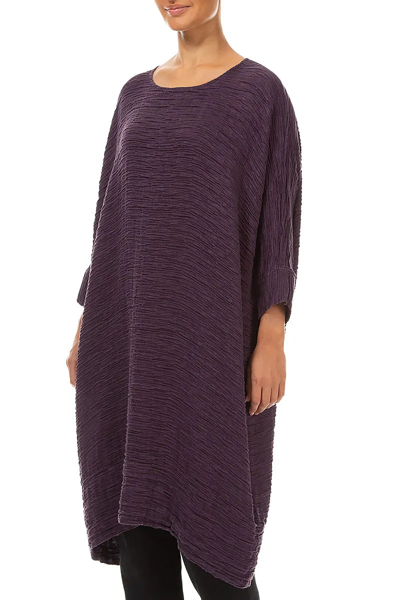 Wide Deep Plum Crinkled Silk Kaftan Dress