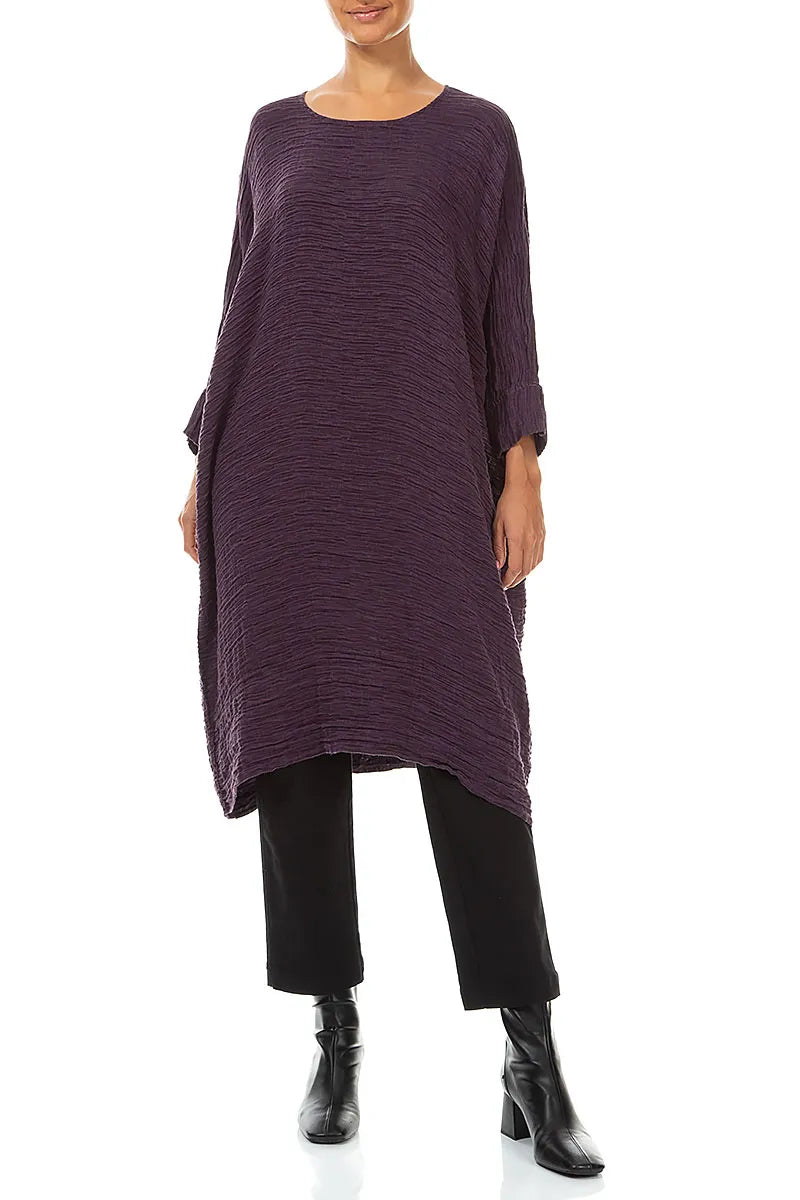 Wide Deep Plum Crinkled Silk Kaftan Dress