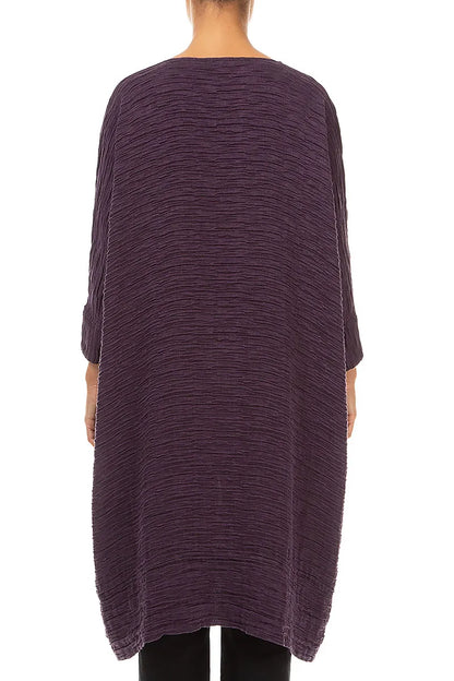 Wide Deep Plum Crinkled Silk Kaftan Dress
