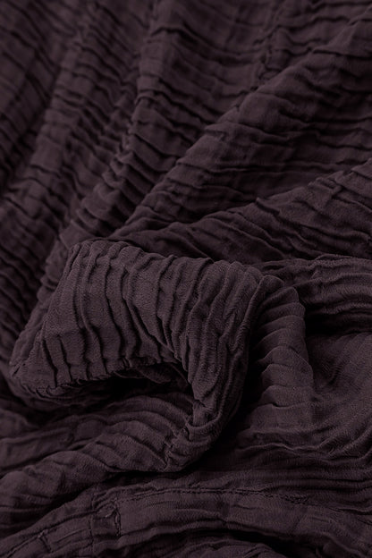 Wide Deep Plum Plissé Silk Kaftan Dress