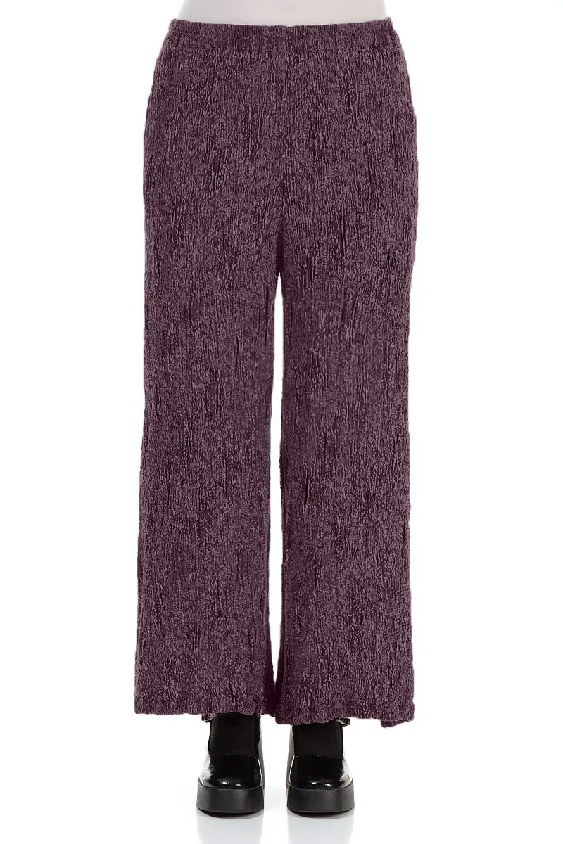 Wide Deep Plum Textured Silk Linen Trousers