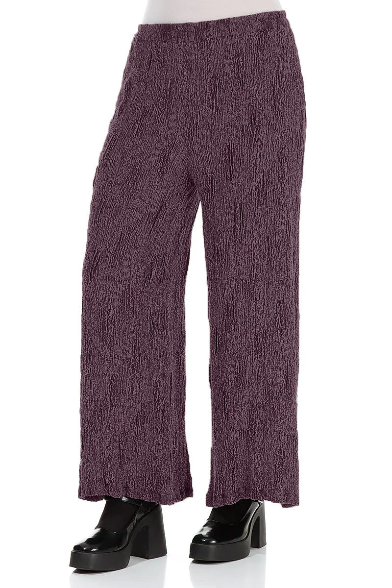 Wide Deep Plum Textured Silk Linen Trousers