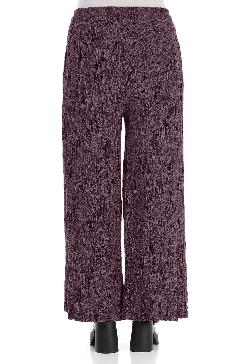 Wide Deep Plum Textured Silk Linen Trousers