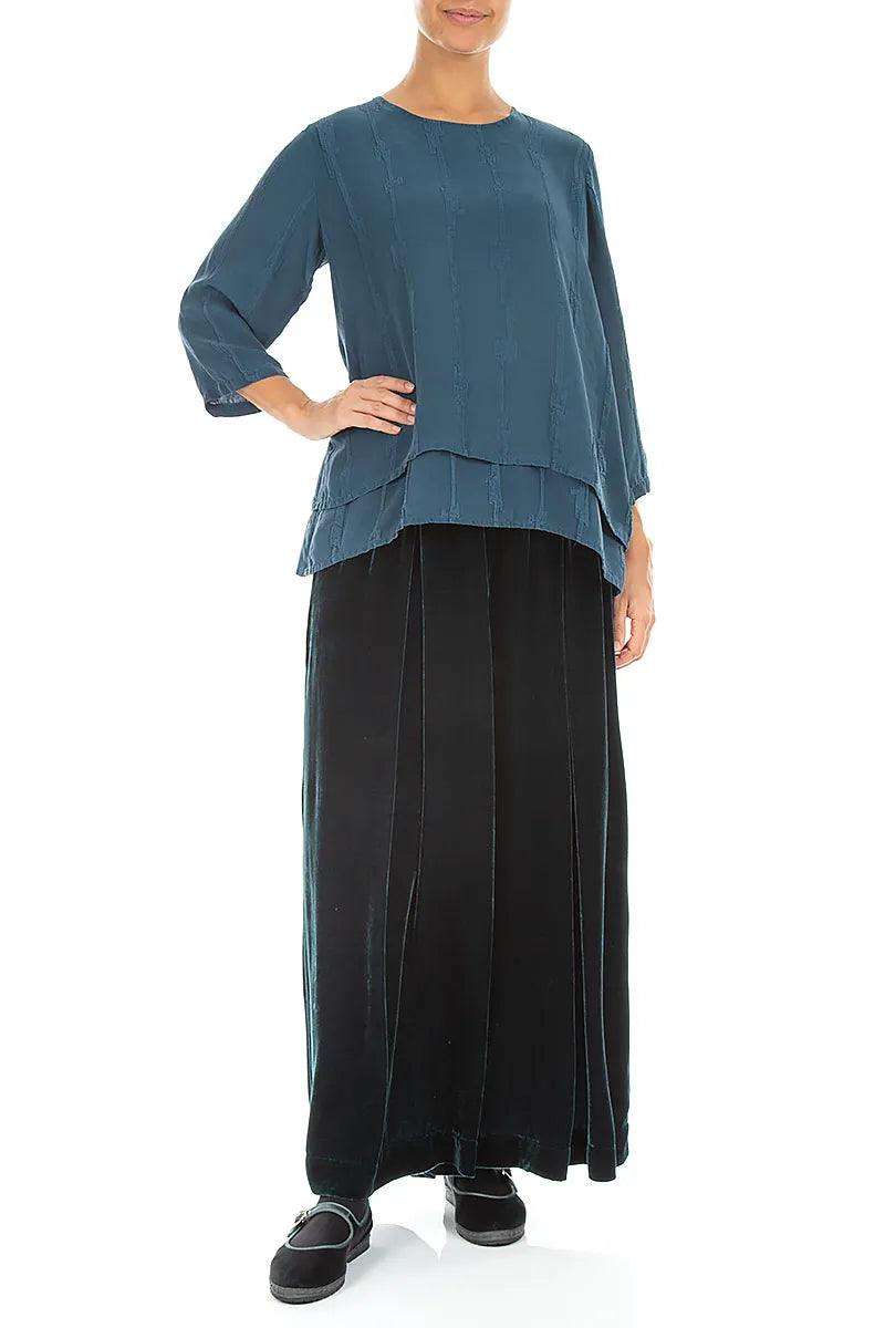 Pantalon large en Velours de Soie Turquoise profond