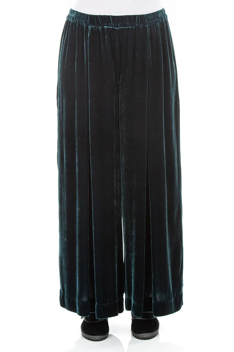 Wide Deep Turquoise Silk Velvet Trousers 1