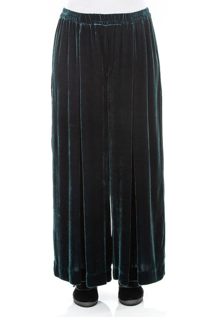 Pantalon large en Velours de Soie Turquoise profond