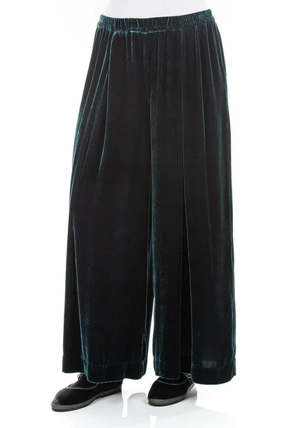 Pantalon large en Velours de Soie Turquoise profond