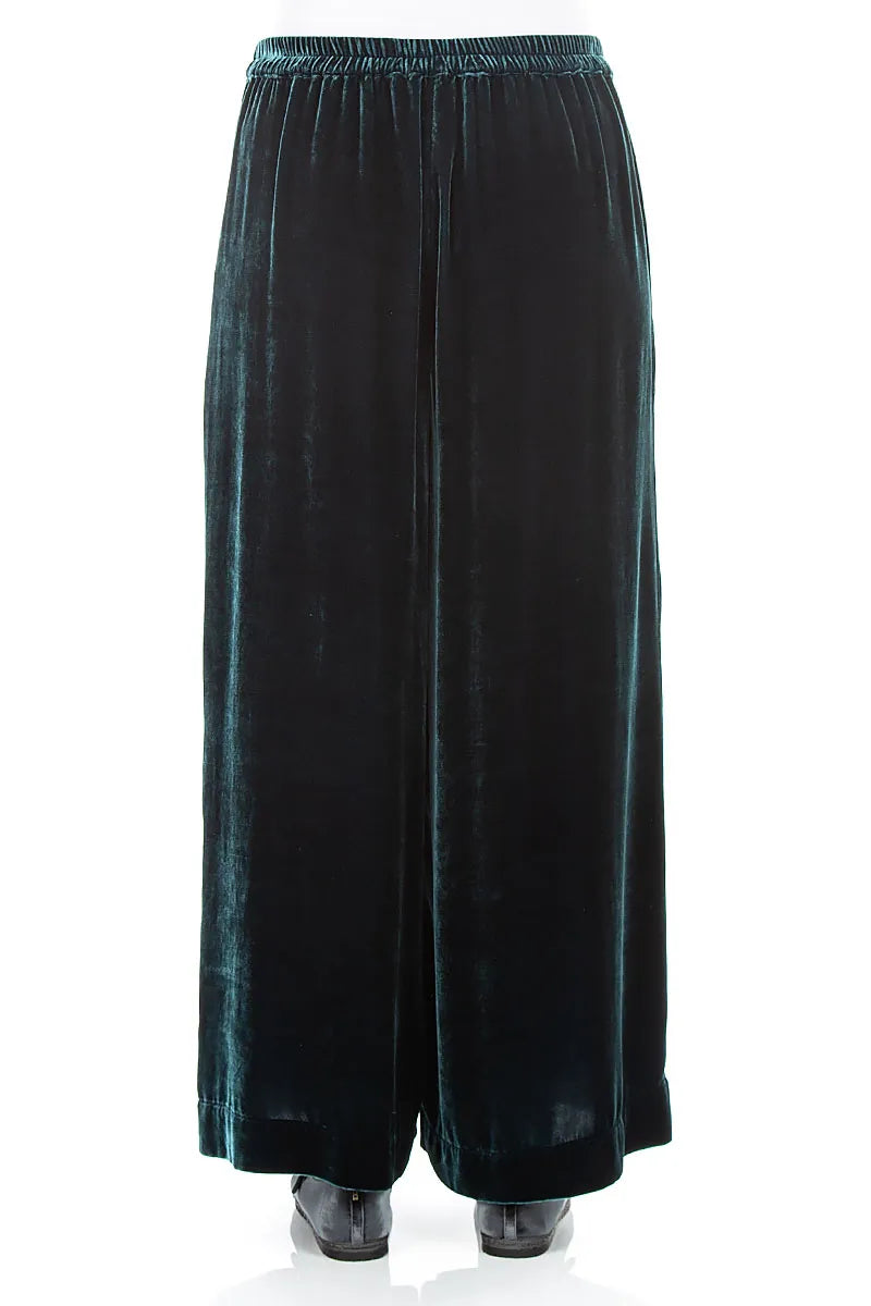 Pantalon large en Velours de Soie Turquoise profond