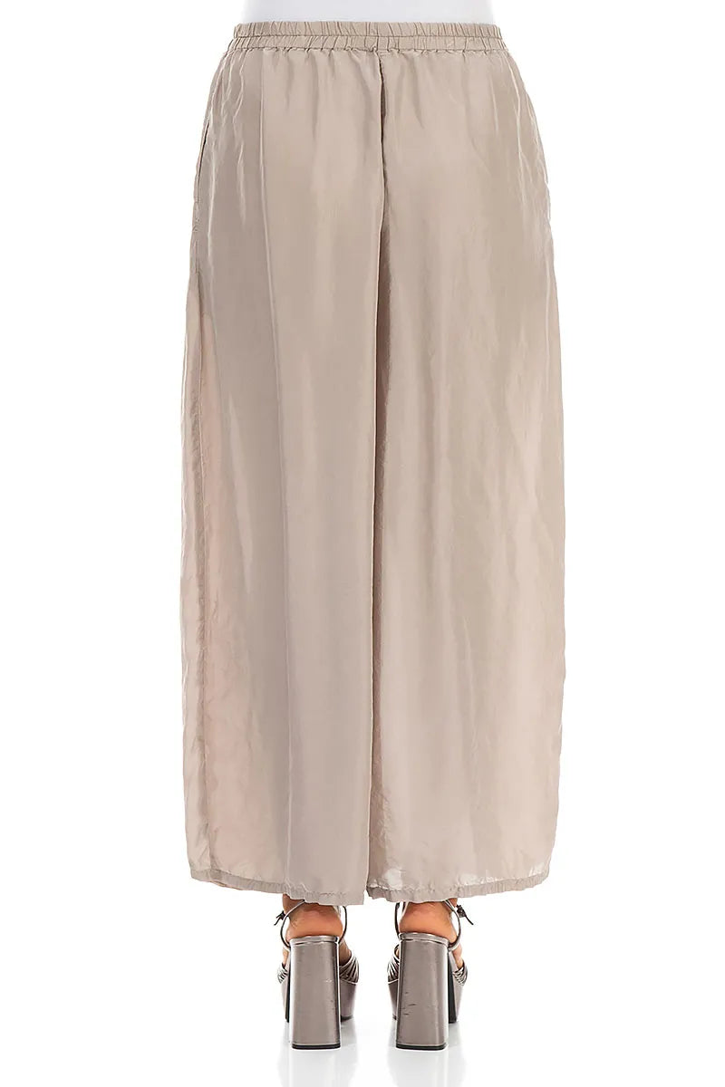 Wide Flowy Beige Pure Silk Trousers 2