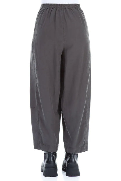 Wide Cropped Forest Brown Silk Linen Trousers 2