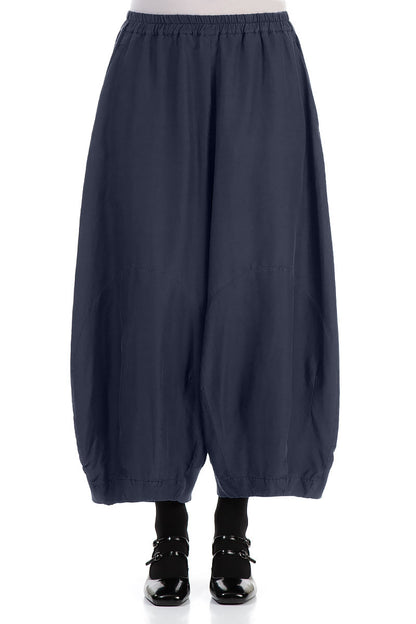 Wide Graphite Blue Silk Cotton Trousers 1
