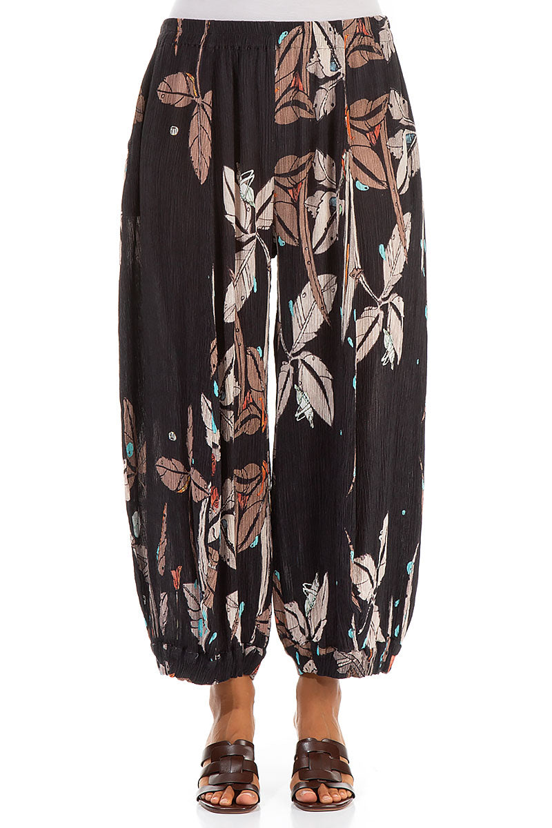 Wide Leaves Print Silk Viscose Trousers 1