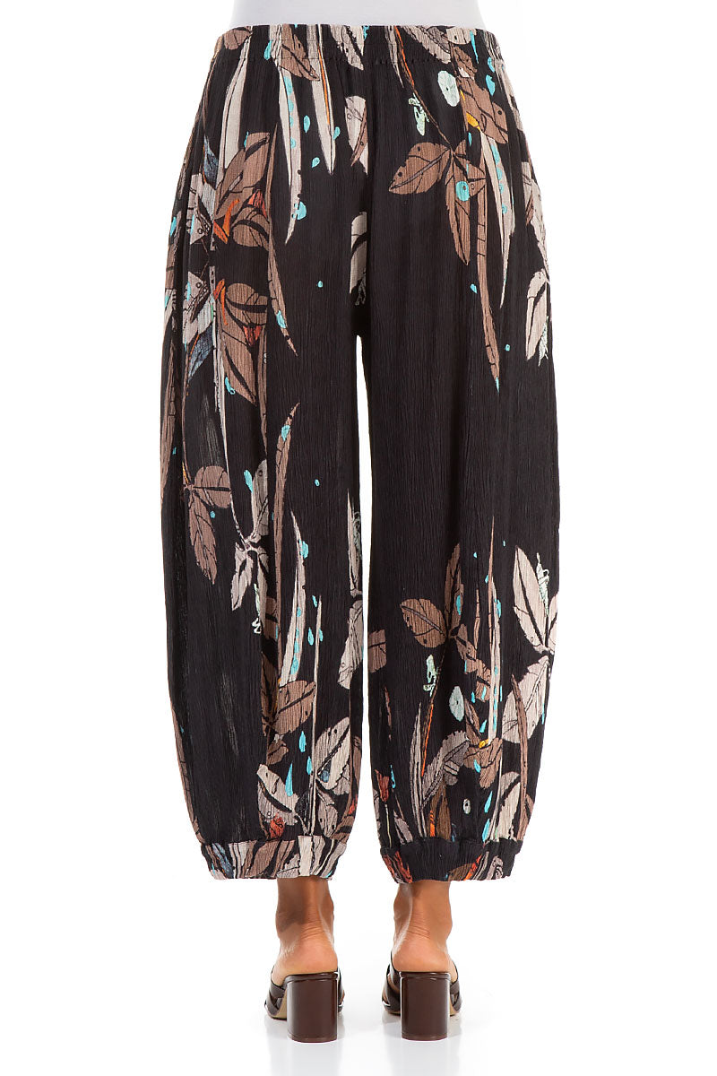 Wide Leaves Print Silk Viscose Trousers 2