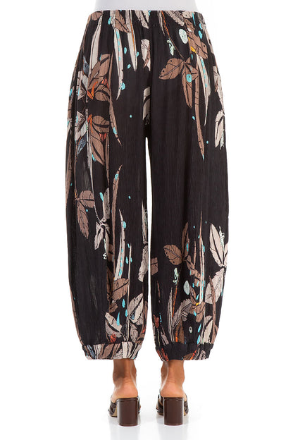 Wide Leaves Print Silk Viscose Trousers 2