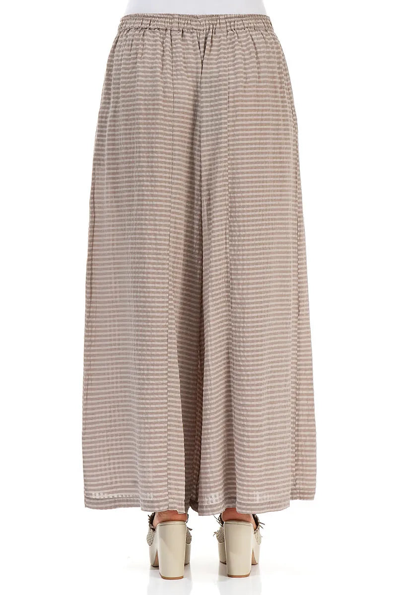 Wide Leg Beige Textured Silk Trousers 2