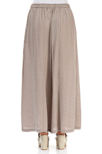 Wide Leg Beige Textured Silk Trousers 2