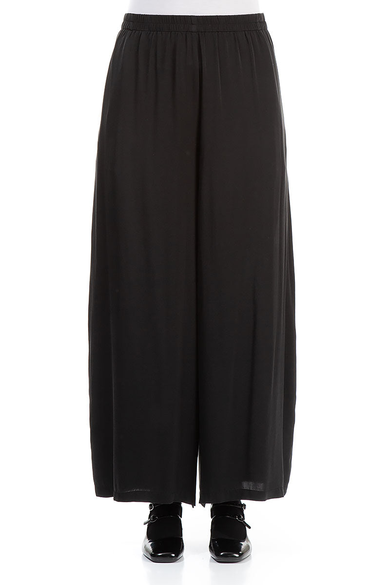 Wide Leg Black Silk Trousers 1