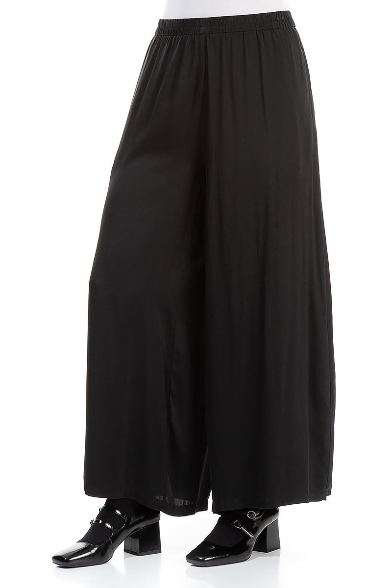 Wide Leg Black Silk Trousers 3